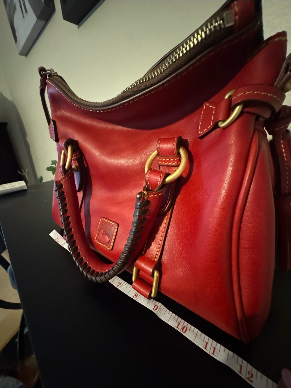Dooney & Bourke Florentine Satchel Red Leather Shoulder Bag with Brass Hardware